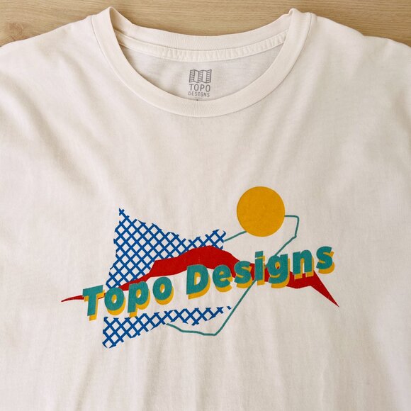 Topo Designs Men's Retro Logo Graphic Short Sleeve Cream Cotton T-Shirt Size L - Picture 6 of 14